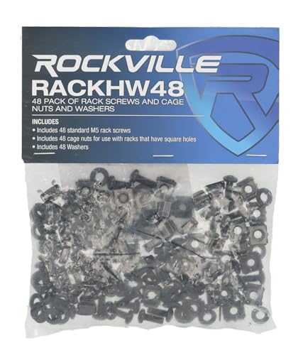 Rockville RACKHW48-48 Pack of M5 Rack Screws, Cage Nuts, and Washers for Rackmount Equipment - Includes 48 Screws, 48 Cage Nuts, and 48 Washers