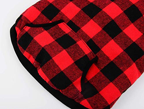 Tineer Large Dog Clothes Pet Sweater Dog Grid Clothing Warm Removable Puppy Cute Hooded Coats Plaid Jacket Hoodies 6 Sizes (M, Red) #TOP4