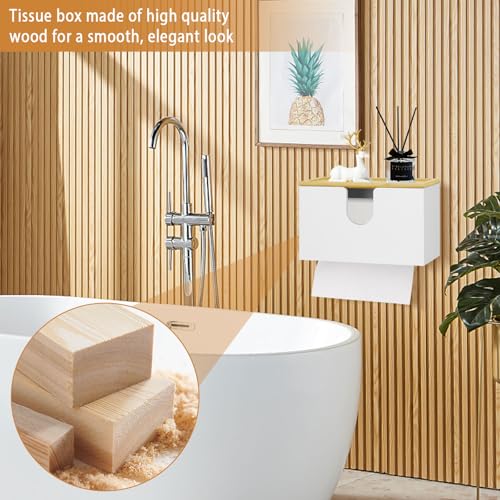NZZVNZ Papierhandtuchspender, Bambus Handtuchspender Wand Papierhandtuchhalter Papierserviettenhalter mit Deckel Papierspender für H2 Papierhandtücher(Weiß)