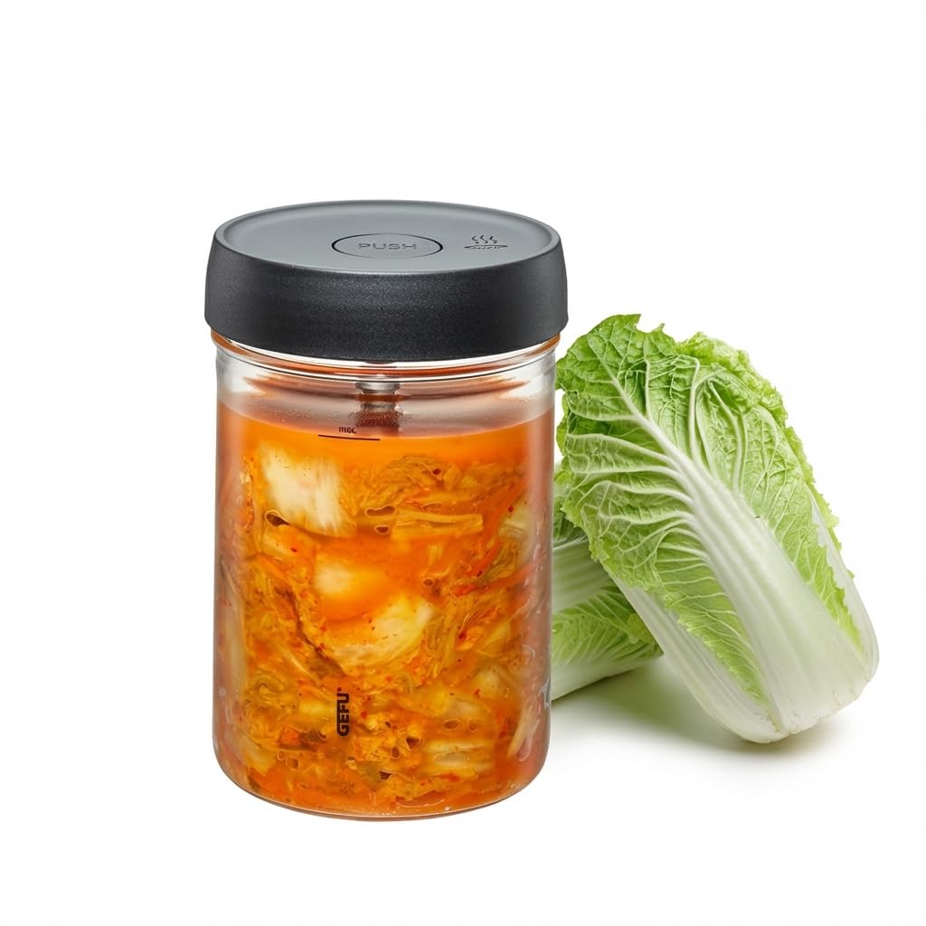 GEFU NATIVO - Bicchiere da fermentazione da 1 litro, con peso di ponderazione, vetro fermentazione con peso e coperchio, trasparente, da inserire e fermentare