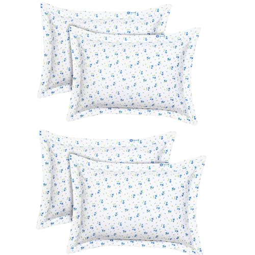 Image of HOUSE FOX Handloom Zipper Cotton Pillow Covers /Cases /Protectors (NOT Pillow) Set of 2 Pair Or 4 Pcs,Size -18x28inch with Zip /Chain (Standard, White Blue)