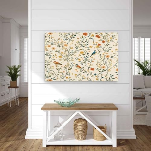 Impression sur toile grand format tableau fleurs oiseaux de la ferme décoration murale - 4