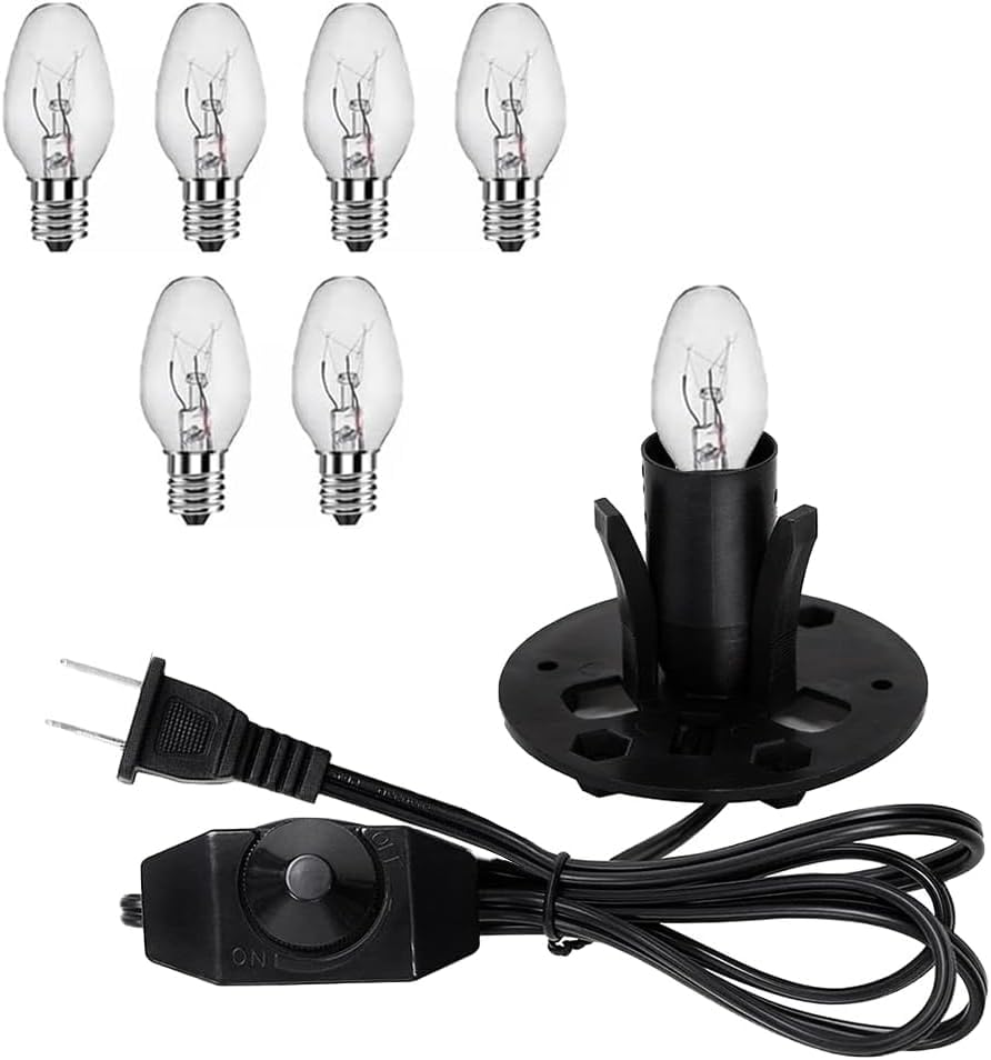 Wuluretoos Himalayan Salt Lamp Cord Replacement Kit with Dimmer Switch & 6-Pack 15W E12 Halogen Bulbs 5ft Cord Base Assembly for Salt Rock Lamps 110V Adjustable Brightness Cord Set (1)