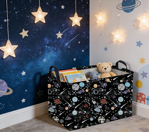 Image of Sanjiaofeng Rectangular Moon and Stars Basket Waterproof Foldable Kids Laundry Basket Baby Baskets for Boys and Girls Cute Toy Storage Organizer Bin Star Room Decor(Starry Sky)