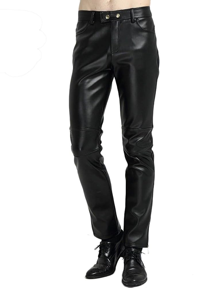 Idopy Men`s Motorcycle PU Black Faux Leather Pants with