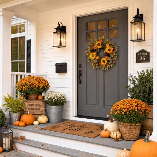 Pinkpum 20" Fall Wreath Front Door Pumpkin Sunflower Pine Cones Wall Decor - image 6