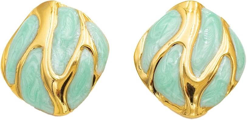 elegant oval shaped for women earrings are wrapped in gold lines and adorned with exquisite pink white black green enamel design for anniversary birthday and jewelry gifts