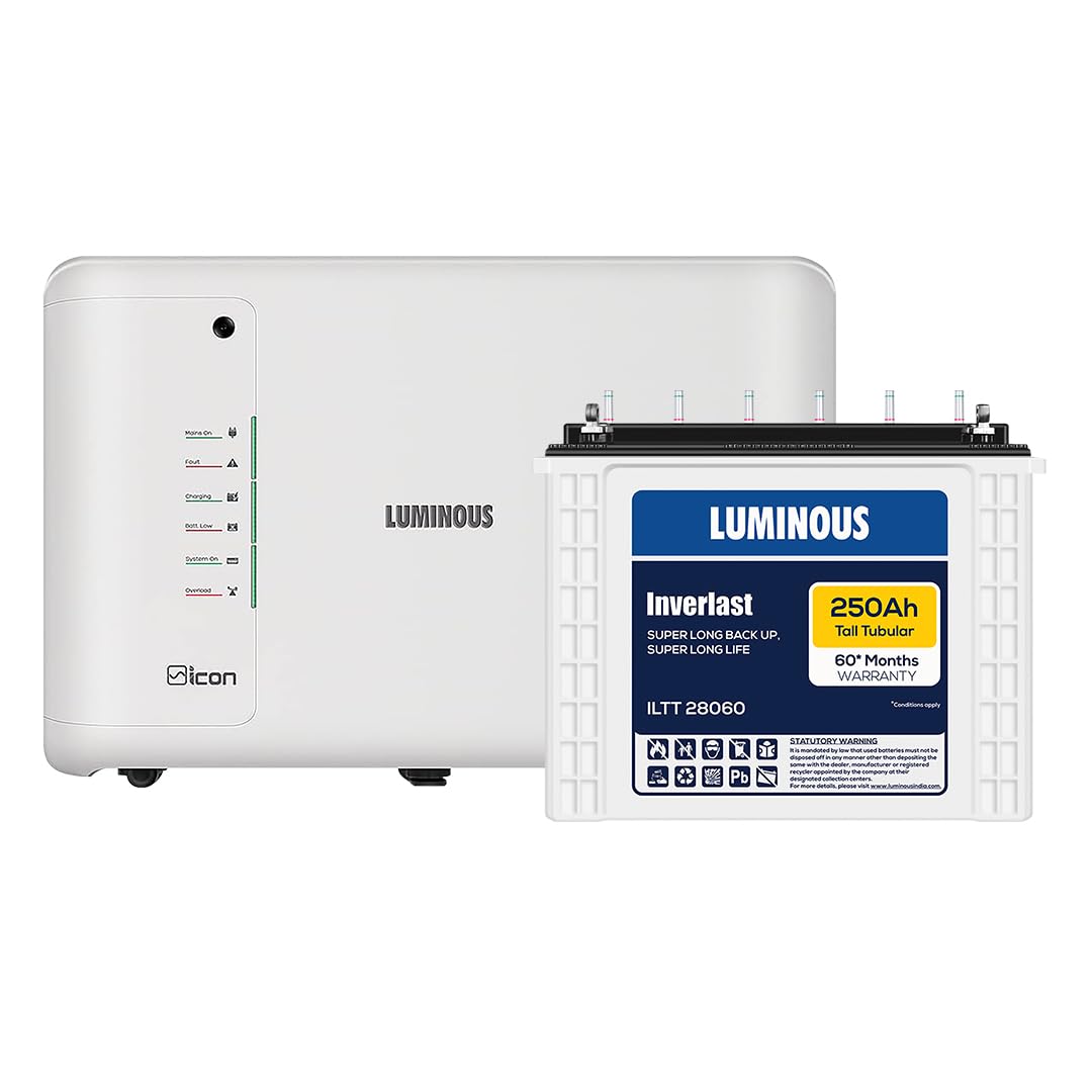 Luminous Inverter for Home, Office & Shop with Luminous Battery, Icon 1600 Pure Sine Wave 1400VA 12 Volt Inverter with ILTT 28060 Tall Tubular 250 Ah Battery Combo,-picture-10