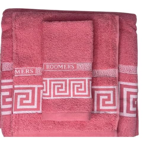 HM'S HOME'SECRET Roomers Juego de Toallas 3 Piezas Simón | 100% Algodón 400 g/m² | Toalla Tocador, Lavabo y Sábana | Suaves, Absorbentes y Duraderas (Coral)