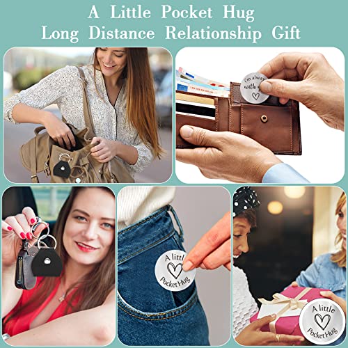 Pocket Hug Token Long Distance Relationship Keepsake Stainless Steel Double Sided Inspirational Gift With Pu Leather Keychain (I'm Always With You) #TOP6