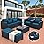 Rattaner Patio Furniture Set 6 Pieces Couch Outdoor Chairs Coffee Table Peacock Blue Anti-Slip Cushions and Waterproof Covers