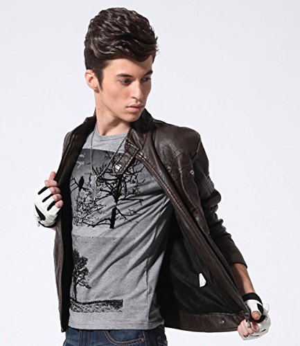 Image of chouyatou Men's Vintage Stand Collar Pu Leather Jacket