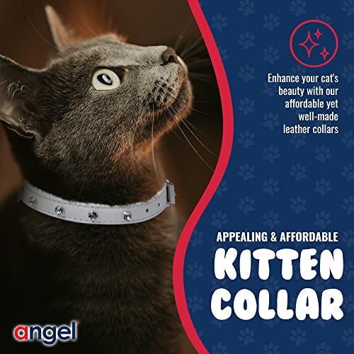 Athens Cat Collar, Leather Kitten Collar W/Rhinestones, Sturdy Breakaway Cat Collar With Bell & Elastic Stretch, Cat Accessories, Ivory White, 12 X ½ Inches - Angel Pet Supplies #TOP3