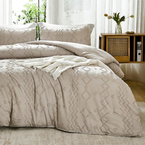Image of Andency Comforter King Size Set Khaki, 3 Pieces Boho Tufted Fall Bedding Comforters & Sets for King Bed, Soft Fluffy Tan Bed Set (104x90In Comforter & 2 Pillowcases)