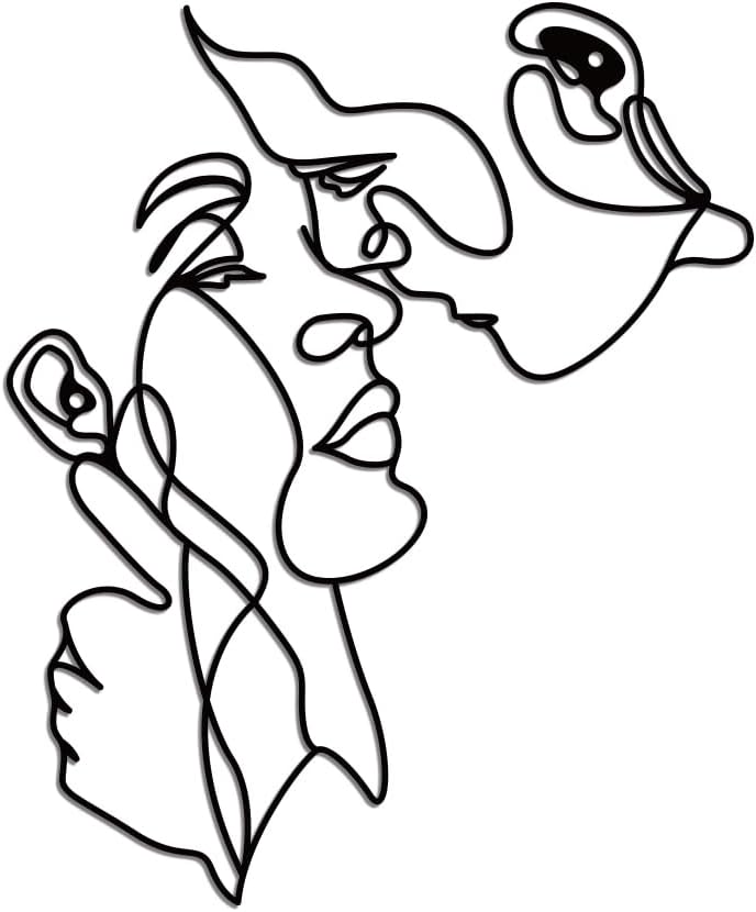 WADORN Metal Couple Facial Line Wall Art, Black Metal Line Modern Abstract Wall Decor Unramed Lovers Kissing Line Home Decor Wall Sculptures for Living Room Garden Bedroom Office Bathroom