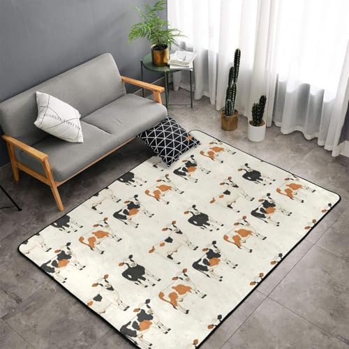 Tapis lavable et antidérapant imprimé vache texture douce pour chambre