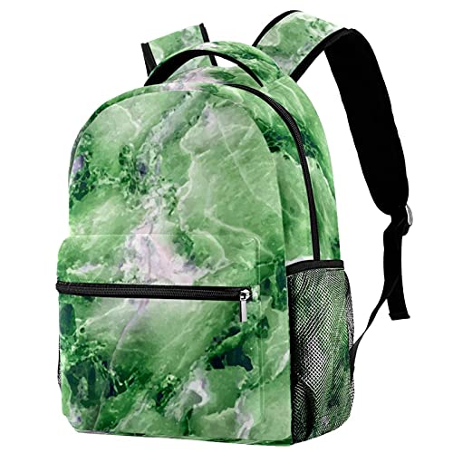 Sac à dos voyage marbre vert avec porte-bouteille pour campus collégien
