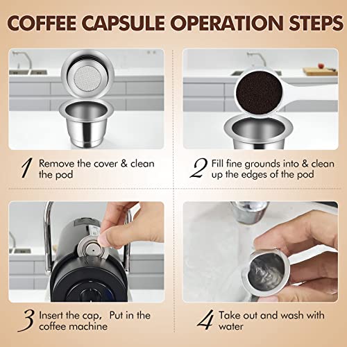 Lihoooom Reusable Coffee Pods, Stainless Steel Refillable Capsule For Nespresso Original, Reusable Espresso Pods Kit, 1X Reusable Capsule+ Plastic Spoon+ Brush #TOP2