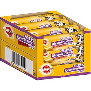 Pedigree Hundesnacks Riesenknochen Maxi Jumbone für große Hunde (+25kg), 12 Stück, 12x180g – Hundeleckerlis mit Rind– und Geflügelgeschmack