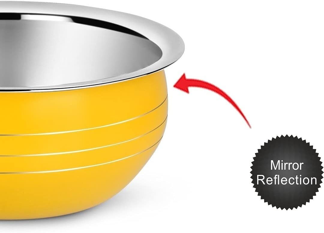 Non-Stick Stainless Steel Bottom Handi/Bowl Set Without Lid Cookware (Size: 350 Ml,550 Ml,750 Ml,1200 Ml,1650 Ml) Set Of 5 Pieces,350 Milliliter