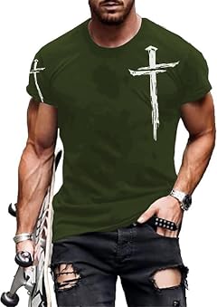 Mens Jesus Cross Christian T-Shirts Big and Tall Faith T-Shirts Summer Short Sleeve Religious Shirts Man