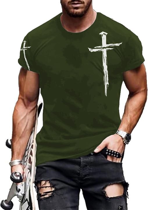 Mens Jesus Cross Christian T-Shirts Big and Tall Faith T-Shirts Summer Short Sleeve Religious Shirts Man