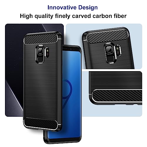 Qiinogow Case Compatible with Samsung Galaxy S9, Slim Fit Phone Cover with Shock-Absorption, Carbon Fiber TPU Rubber Protective Case, Black - Image 2