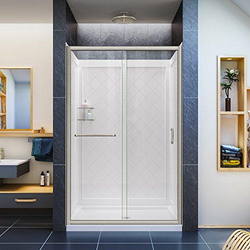 Dreamline Infinity-Z 36 In. D X 48 In. W X 76 3/4 In. H Clear Sliding Shower Door In Brushed Nickel, Center Drain And Backwalls, Dl-6107C-04Cl #TOP19