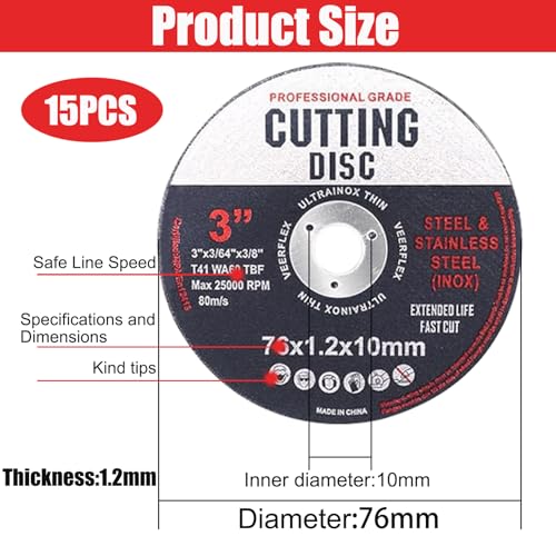 15 Stück Trennscheiben, Trennscheibe 76mm, Winkelschleiferscheiben für Metall, Trennscheibe 76mm Holz, Trennscheiben zum Schneiden von Metall, Holz