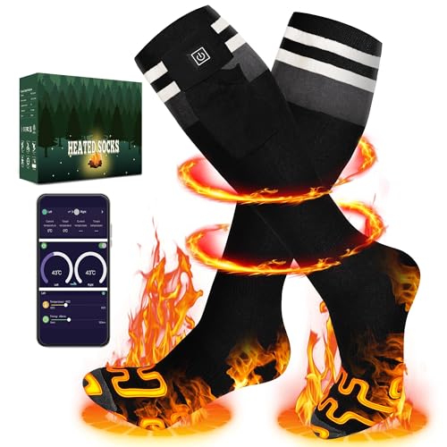 Meoneo Heated Socks for Men Women - APP Remote Control 7.4V 22.2WH,6000mAh 17H Rechargeable Heated Ski Sock 5 Levels Temperature for Winter Outdoor Camping Hiking Skiing BU