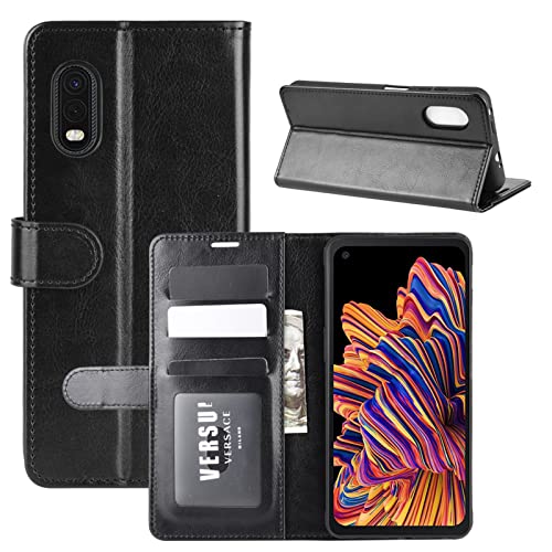 Funda Movil para X Cover Pro Samsung Galaxy Xcover Pro G715F Carcasa Cuero PU Silicona Magnetic Wallet Protector Teléfono Flip Cover Tapa con Soporte (Negro)