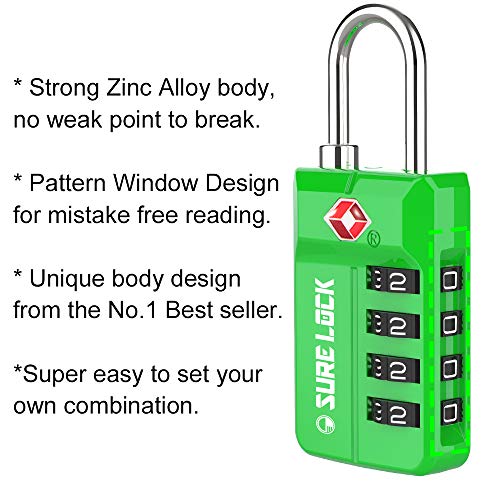 Tsa Approved Travel Luggage Locks, Open Alert Combination Lock For School Office & Gym Locker,Toolbox, Pelican Case,Easy Read Dials- 1, 2 & 4 Pack (1, Green 2 Pack) #TOP3