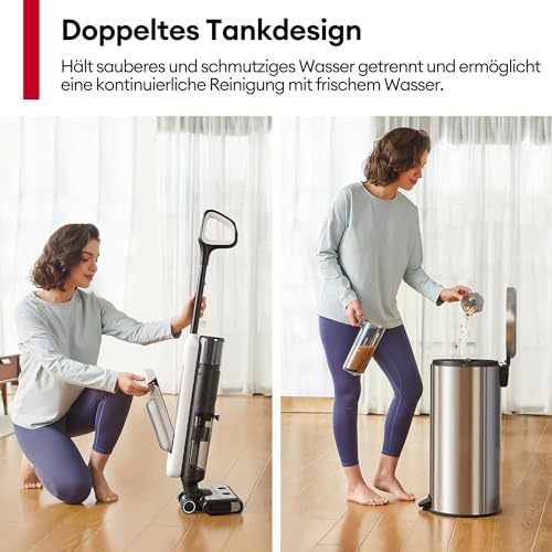 Ultenic Nass Trockensauger Akku All in 1, 50 Min Laufzeit, Selbstreinigungsfunktion, Kantenreinigungsbürste, Staubsauger mit Wischfunktion Für Hartböden, Intelligente Schmutzerkennung, Sprachansagen