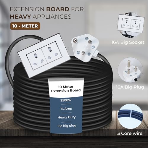 Image of Extension Board Heavy Duty Multi Socket 15A /16A /20A (2500 Watts 16A Big Plug and Two 16A Socket, 10 Meter)