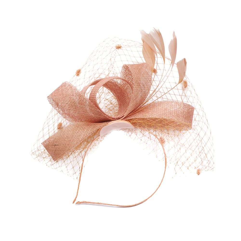 YAMEE Fascinators Headband for Women Tea Party Hats Wedding Cocktail Flower Mesh Feathers Headpiece, Pink, One Size