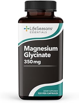 LifeSeasons Magnesium Glycinate 350 mg Highly Absorbable Magnesium Supplement for Sleep Support, Calm Mood & Muscle Relaxation Vegan, GlutenFree, 120 Vegetarian Capsules