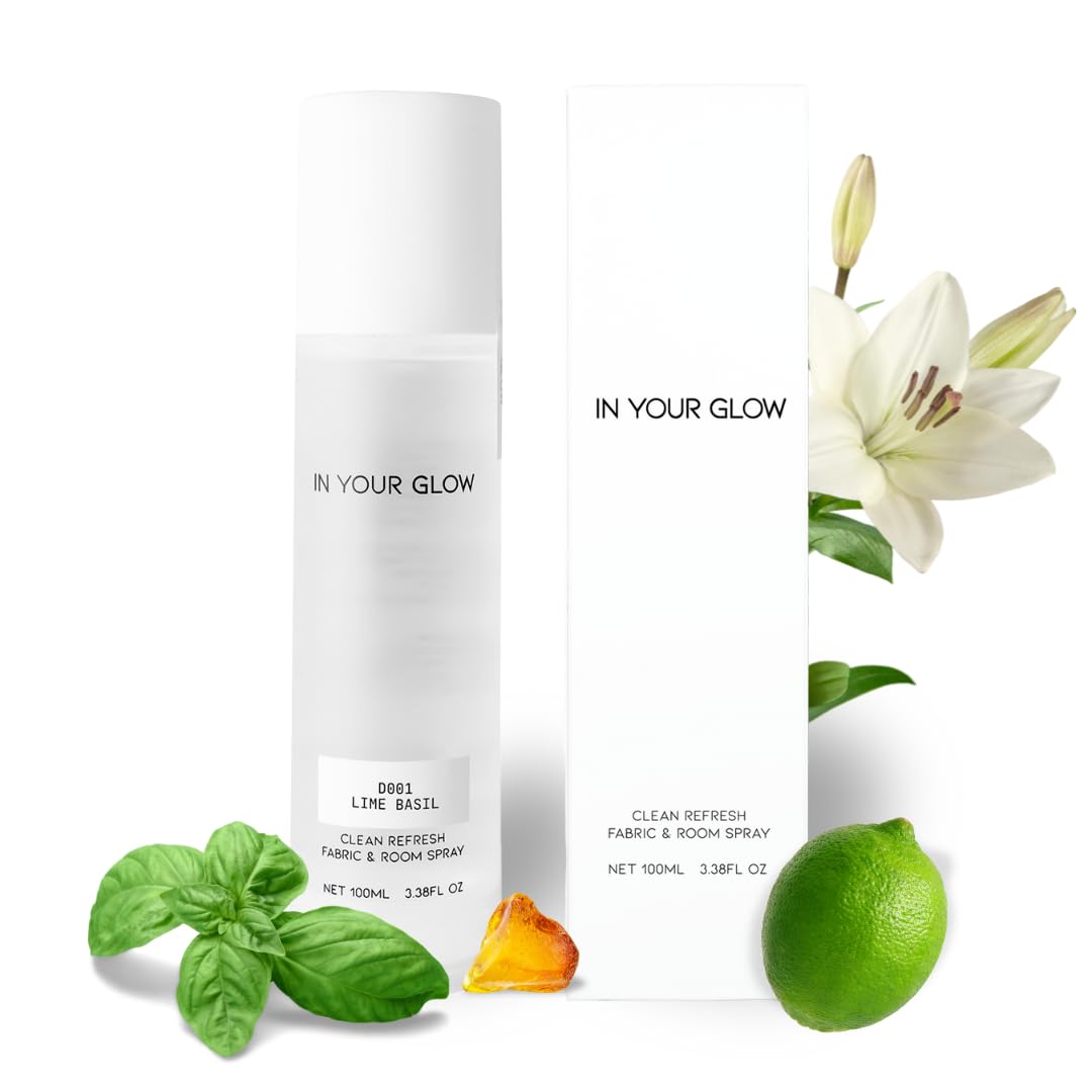 In Your Glow Fabric &amp; Room Mist Spray– Long-Lasting Clean Scent, Unisex Luxury Fragrance &amp; Odor Eliminator, 100ml- D001 LIME BASIL