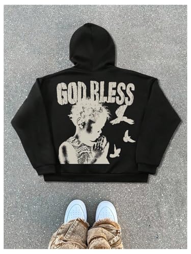 Floerns Men's Letter Print Hoodie Jacket Long Sleeve Drawstring Zip Up Sweatshirts2