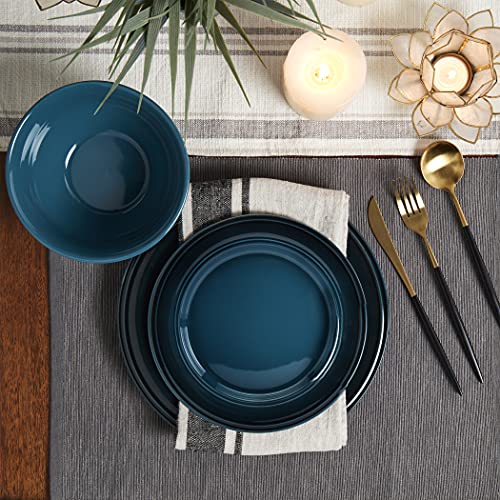 Mason Craft & More Festival Dinnerware Collection- Round Durable Stoneware Bold Colorful Ombre Glaze Plates Bowls, 12 Piece Festival Dinnerware Set in Rich Teal - Image 3