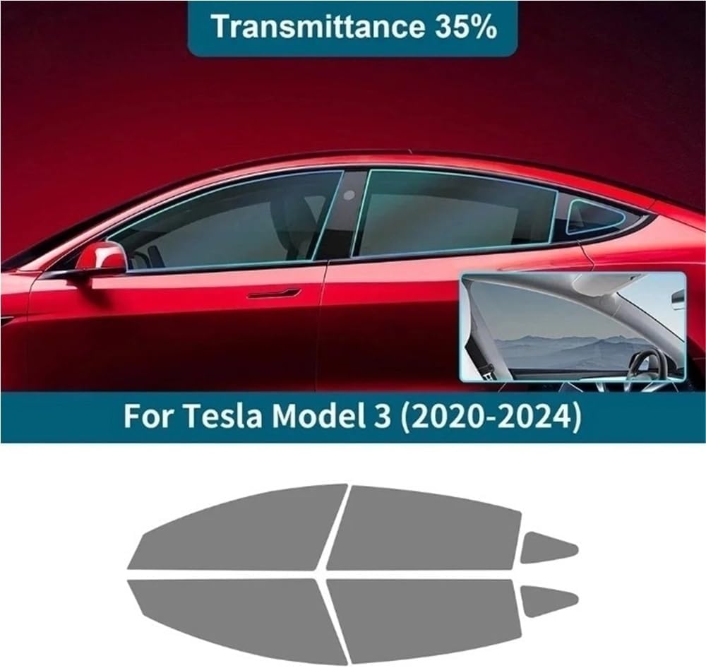 Car Front Rear Side Window Compatible for Tesla Model 3 Model 3 2020 2021 2022 2023 2024 Privacy UV Protection Tint Solar Film Accessories(35Percent Window)