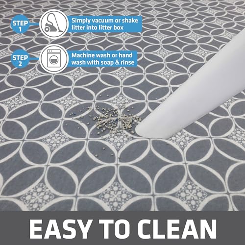 Image of Drymate Cat Litter Box Mat, Litter Trapping Mat, Waterproof, Urine-Proof, Absorbent, Machine Washable, Soft on Paws, Contains Mess, Protects Floors, Kitten Supplies, Indigo Grey, 29x36 XL