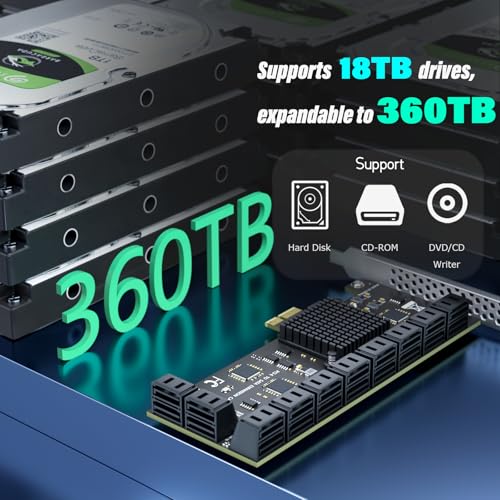 Image of 20-Port SATA Expansion Card (PCIe 3.0 x1 to 6Gbps SATA Card), Compatible with Windows /Mac /Linux /NAS