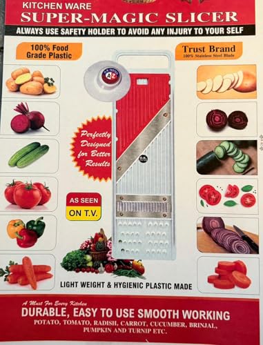Image of DNEX A to Z 8 MAX TT Vegetable Slicer Premium Mandoline Vegetable Slicer and Grater, Stainless Steel Kitchen Tool with Food Holder, Multi-Function Design for Slicing and Grating, Red and White