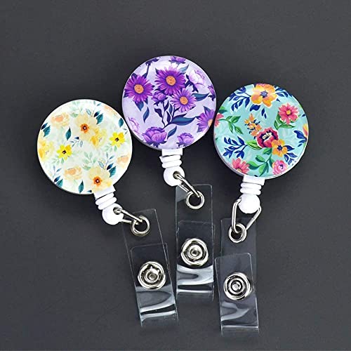 3 Pack Floral Retractable Badge Holder, Colored Badge Reel Clip On Name Card, Id Badge Clip For Women Teacher Nurses #TOP6