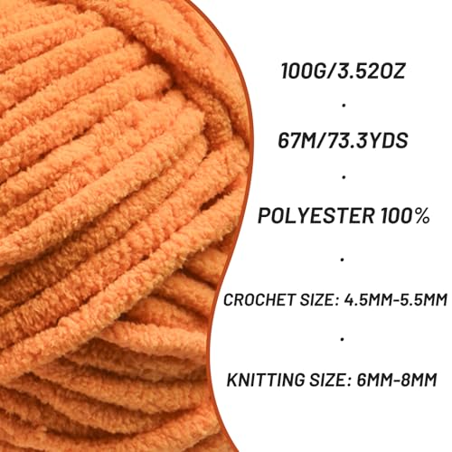 Image of 2 Pack Chunky Chenille Yarn for Crocheting, Baby Yarn for Crocheting Soft Blankets, Bulky Yarns for Crochet Amigurumi, 200g (148.7yds) Fluffy Velvet Yarns for Hand Knitting (2 Ginger Color)