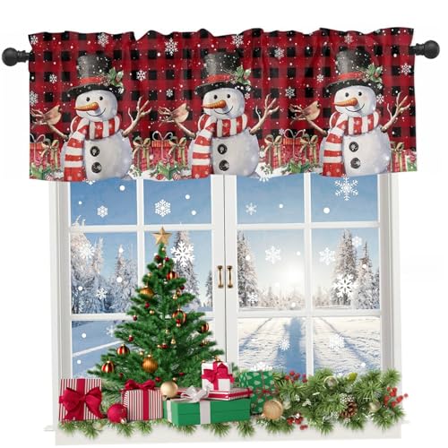 Venanza navideña, cortinas de cocina de Navidad 54x18in copo de nieve muñeco de nieve corta navidad ventana barbilla de bolsillo de bolsillo Cortinas de cocina para baño de dormitorio, cortina de Nav