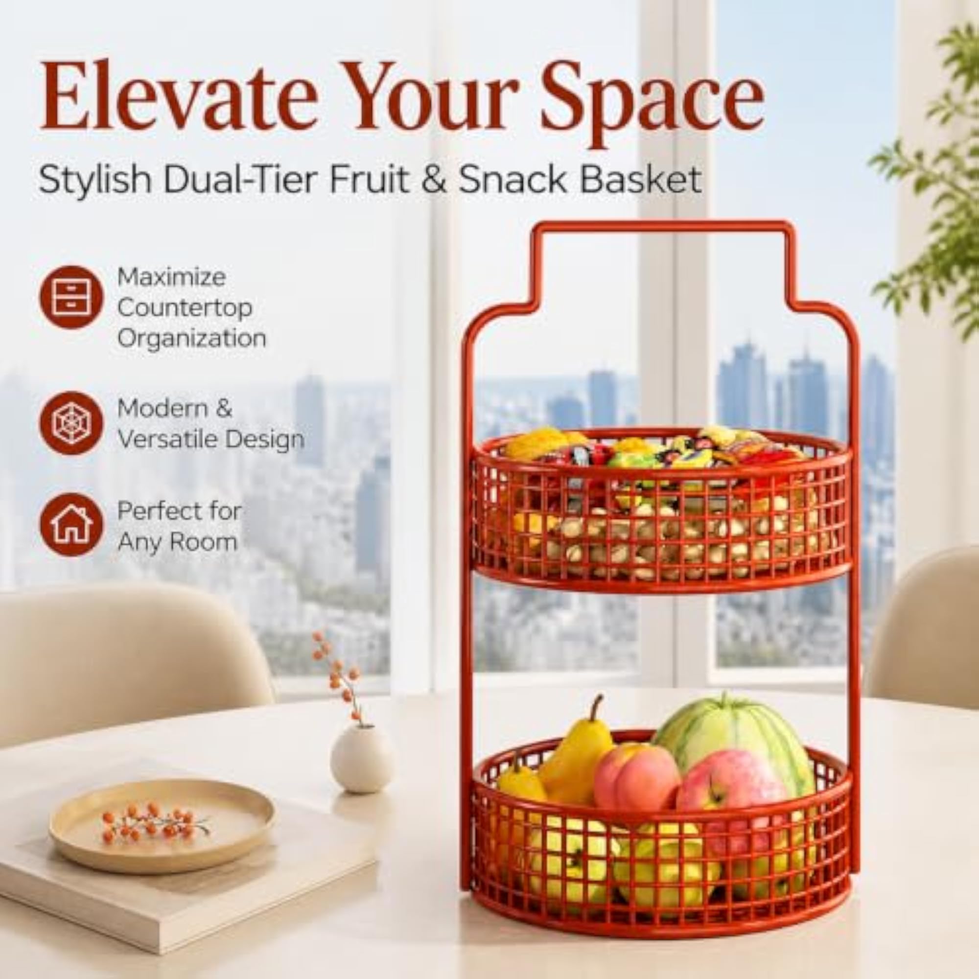 2 Layer Metal Fruit Basket for Kitchen Organisation