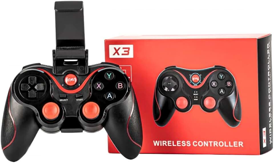 Controle Gamer Sem Fio com Suporte para Celular, Bluetooth 2.4G, Bateria 400mAh, Compatível com Android/Windows/PS3/PS4, Conexão até 7 Metros