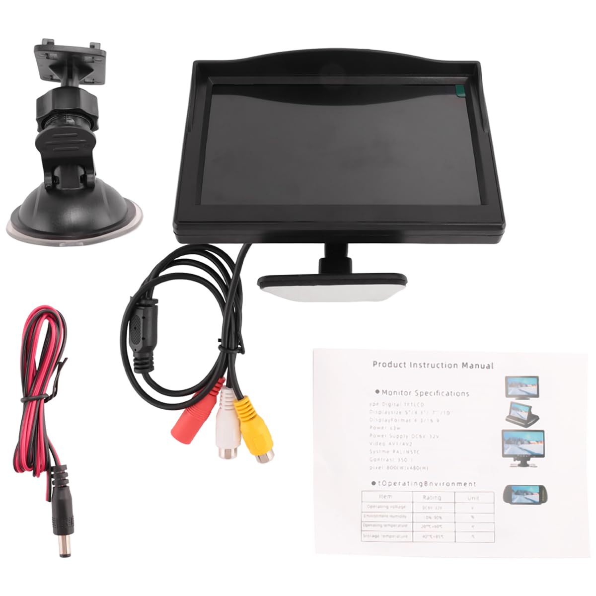 12,7 cm (5 cali) 800 x 480 TFT LCD HD ekran monitora z podwójnym uchwytem do samochodowej kamery cofania/kamery cofania/DVD/odtwarzacza multimedialnego