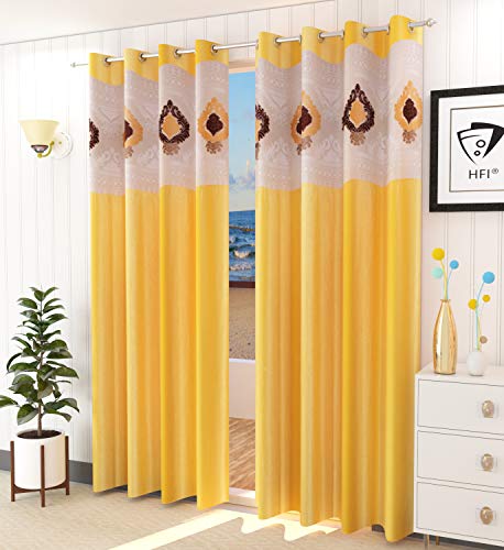 Image of LaVichitra Polyester Long Door Curtain with Designer Net (9ft, Yellow) -2 Pieces